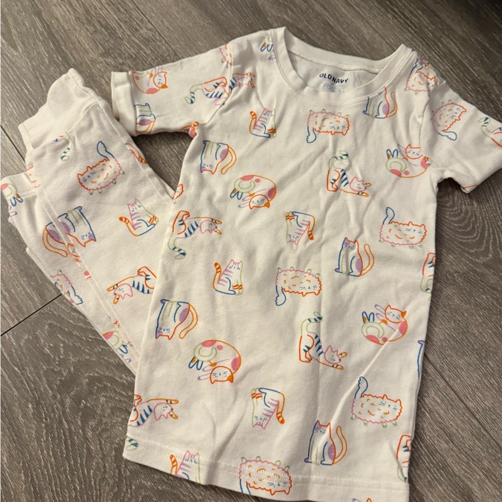 Old Navy Cream Pajama Set Whimsical Print